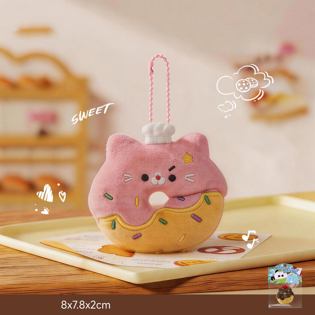 Cute Cat Doughnut Plush Pendant Girlie Bag Charm Cartoon Doll Keychain Soft And Cute Doll Accessory Niche Healing Gift