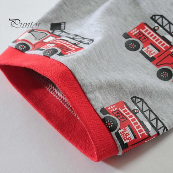 2 Pcs/Set Children Top Pants Suit Cartoon Truck Printing O Neck Pajamas Short Sleeve Summer Outfit Unisex Casual Homewear Clothes