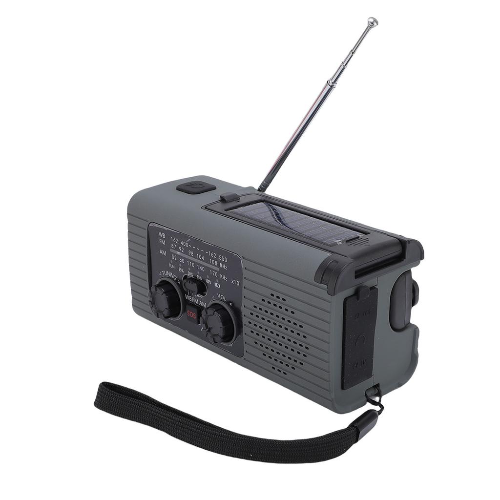Solar Crank Radio Emergency LED Flashlight Cell Phone Charger 2000mAh Portable Rechargeable AM FM NO