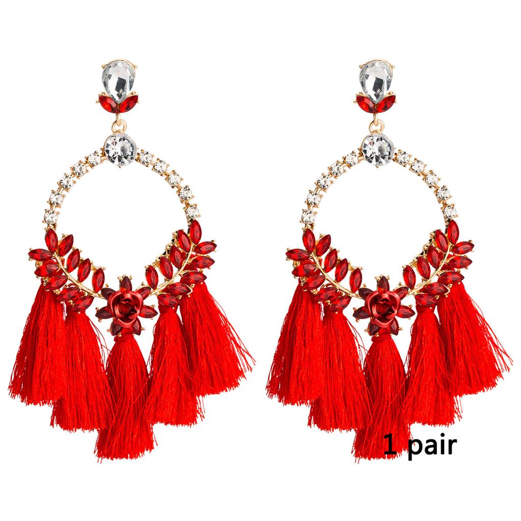 Women's Earring Exaggerated Flowers with Diamonds Tassel Acrylic Earrings Bohemian Temperament Female Earrings