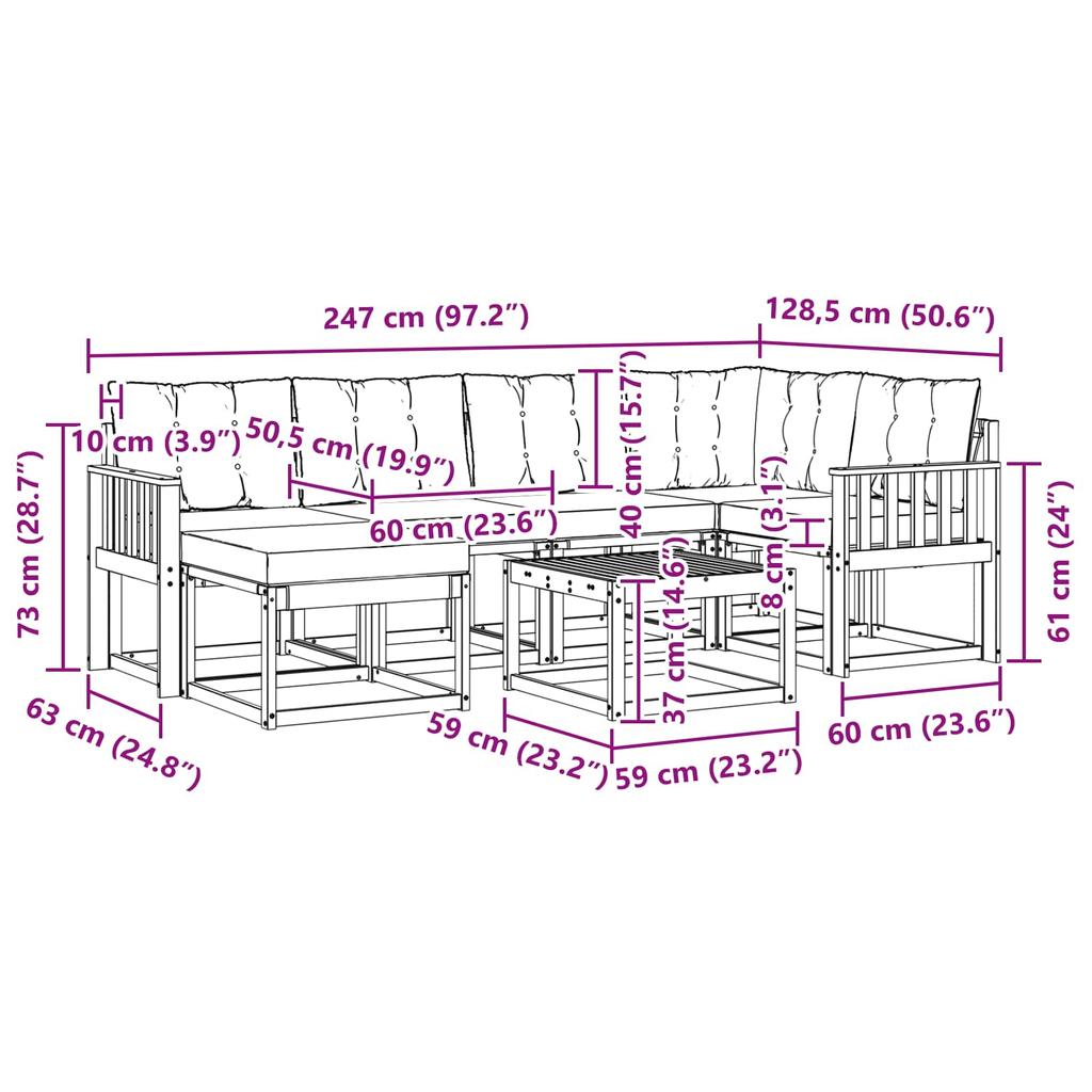 Outdoor Sofa Set with Cushions 7 pcs Natural and Light Grey