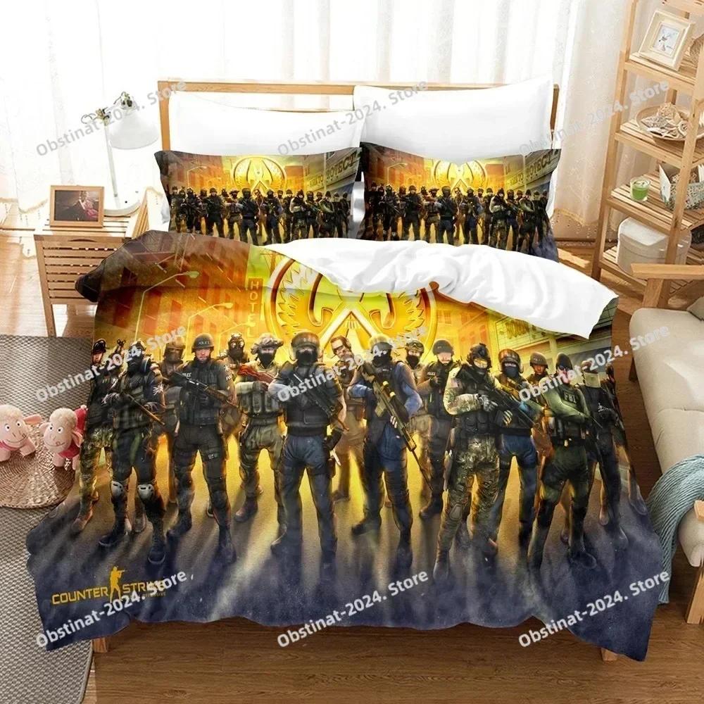 3D-Shooter-Spiel Csgo Bettwäsche-Set Bedruckte einzelne Decke Steppdecke Bettbezug Kissenbezug 3-teilige Sets Kinder Erwachsene Größe