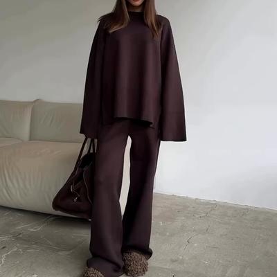 Long Sleeve Loose Fit Top and Wide Leg Pants Set