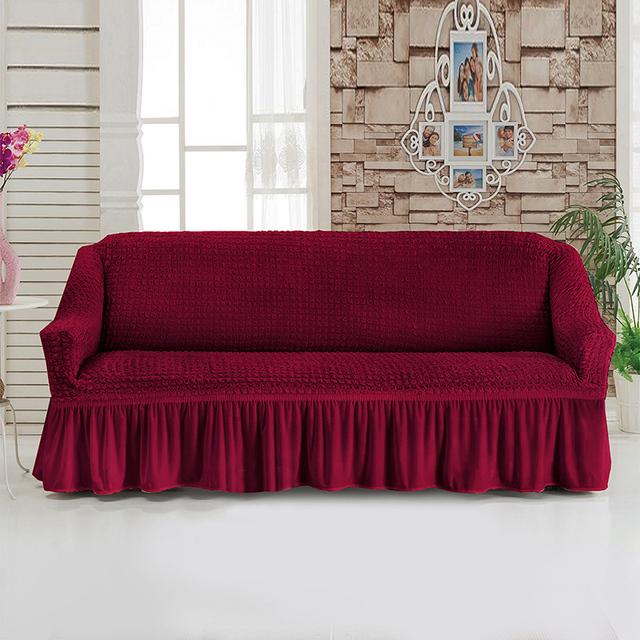 Universal Sofa Furniture Slipcover With Skirt Fitted Couch Cover For 1 /2 /3 /4 Seaters ,Washable Top Elastic Durable Seersucker Material
