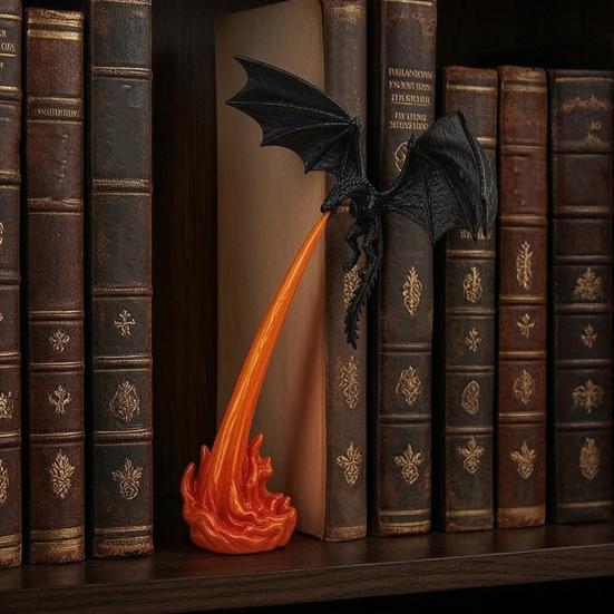 Ornamenti per Vetrine Drago Fiamma Book Nook Decor, Statuetta Drago che Sputa Fuoco Stampata in 3D, Brilla al Buio Giocattoli Trendy da Scrivania L'Ornamento Oscuro,