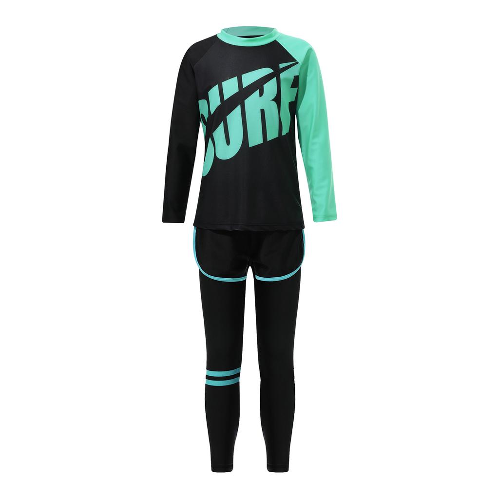 Unisex 3-teiliges Schwimmset Langarm Rashguard Oberteil Badeshorts UV-Schutz Hose Sonnensichere Bademode