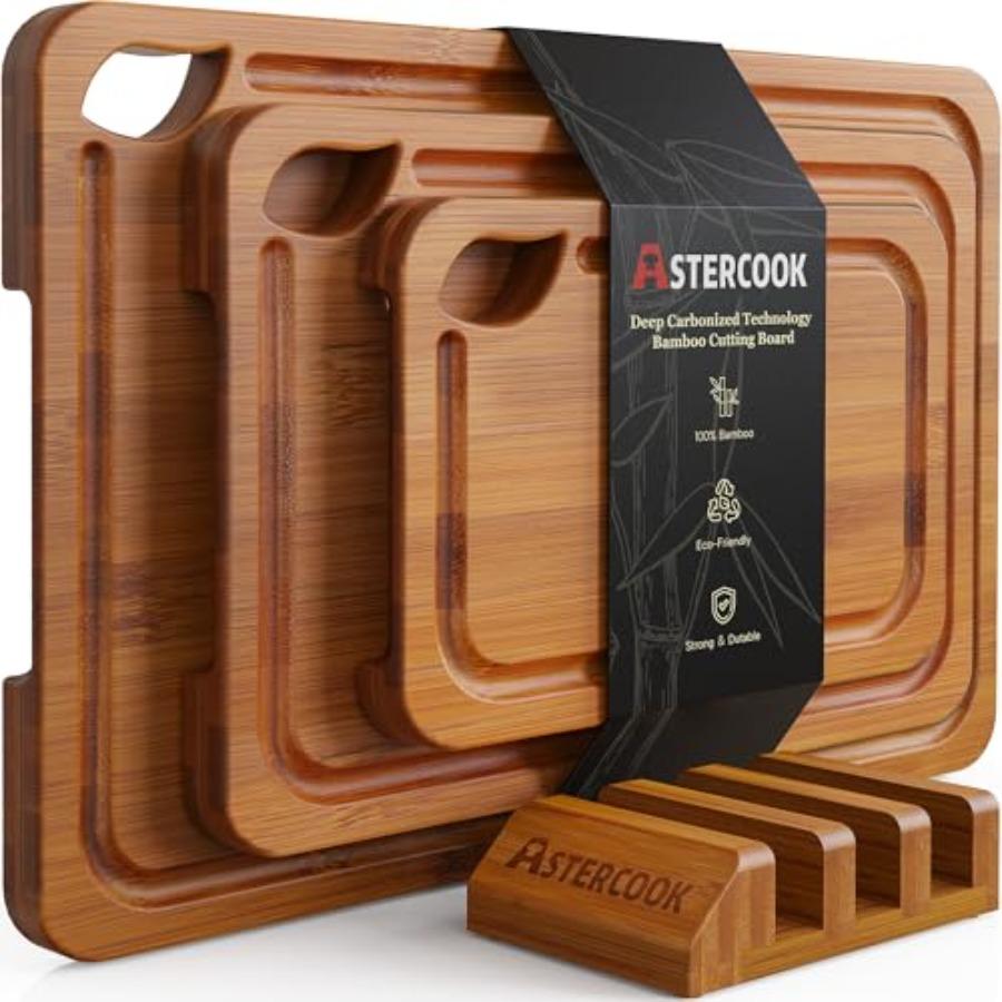 

Deep-Carbonized Bamboo Cutting Boards for Kitchen with Wood Storage Stand Reversible Charcuterie Chopping Boards with Juice Gro United States