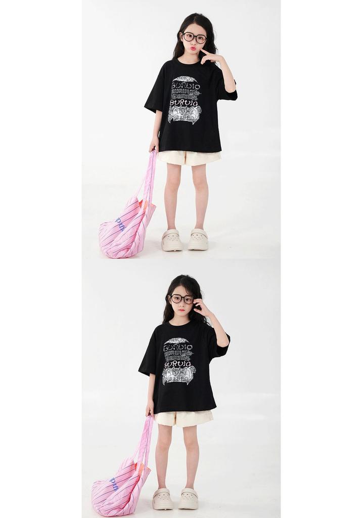 You Jia Meng Mädchen Baumwoll-Kurzarm-T-Shirt mit Aufdruck - Sommer Freizeitmode