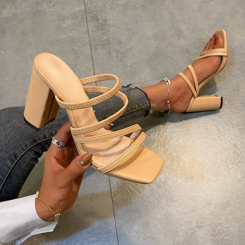 2024 New Women's Luxury Summer Sandals Brand Design High Heels Fashion Simple Solid Color Outdoor Sexy Open Toe Women's Slippers