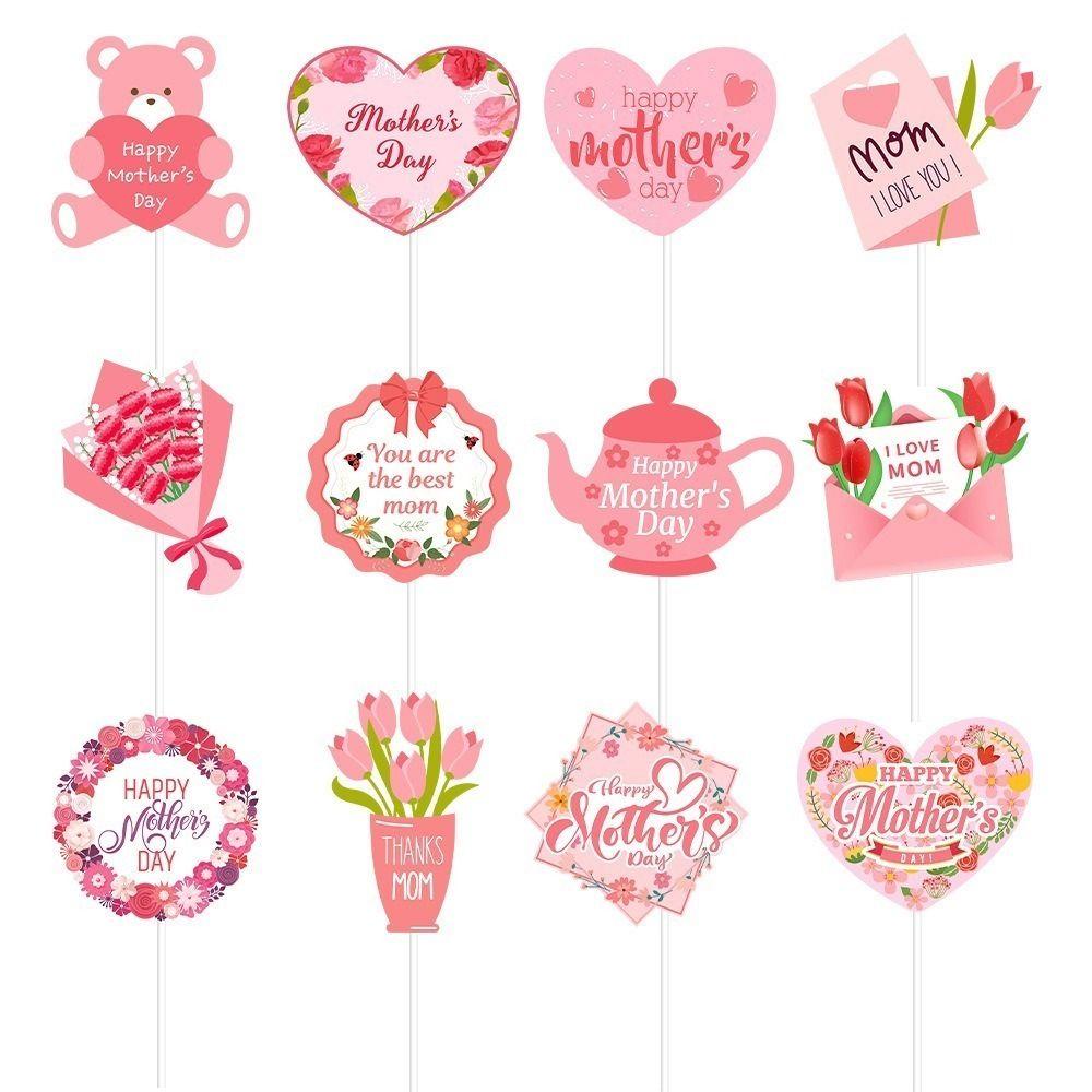 36pcs Love Bear Flower Happy Mother's Day Cake Toppers  Dessert Decor Supplies