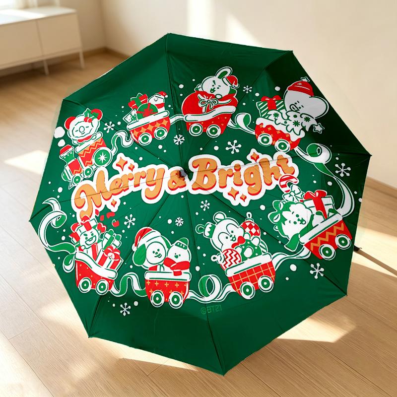 Christmas Train 8 Ribs 3Fold Black Glue Uv Protection Umbrella Sun Protection Rainproof Compact Folding Umbrella For Travel Daily Use C9241831
