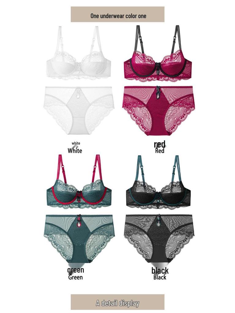 Red Lace Lingerie Set, Ultra-Thin Push-Up Bra, Flattering for Larger Busts, Pure Desire