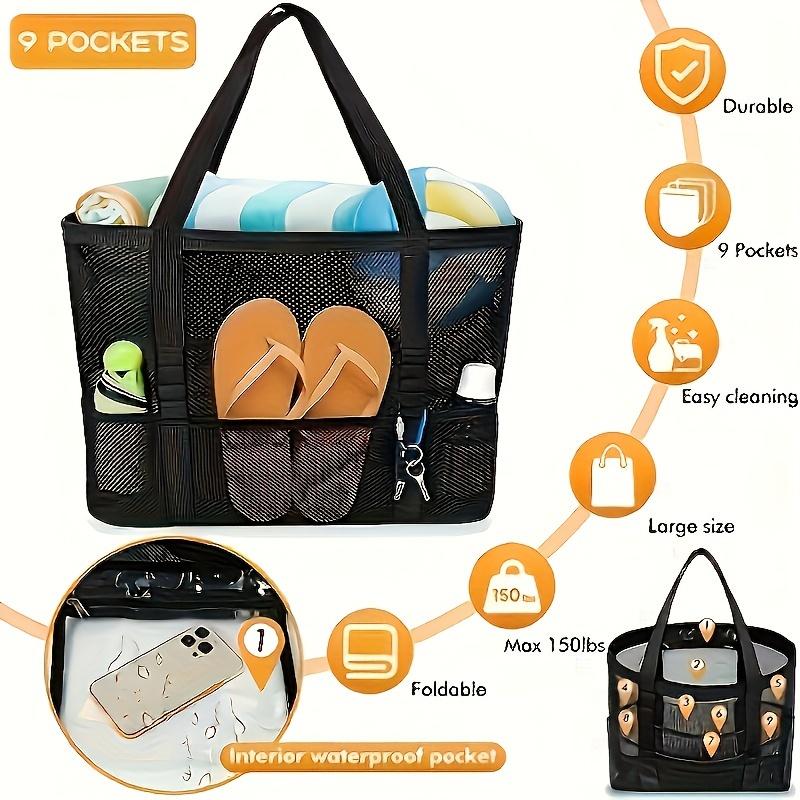 Strandtasche Meeresreise Netz-Strandtasche Große Kapazität Handtuch Sandalen Gitter-Aufbewahrungstasche