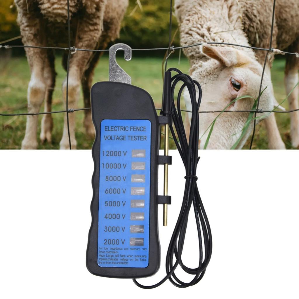 Portable Fence Tester 12KV Neon Fence Voltage Tester 2000 to 12000V 8 Neon Indicator Lights Waterproof Fence Tester for Farms