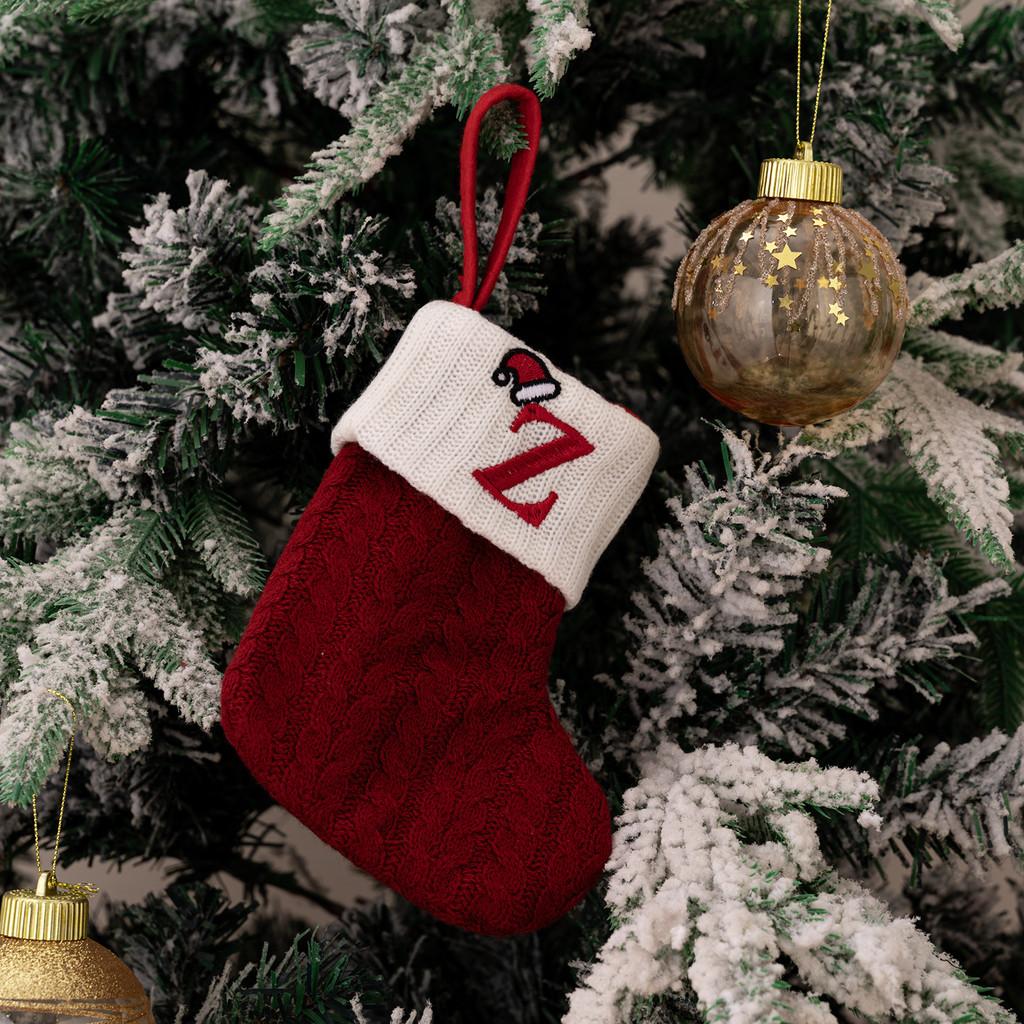 Exquisite Red Knitted Christmas Stockings With Embroidered Letter Designs For Festive Decor