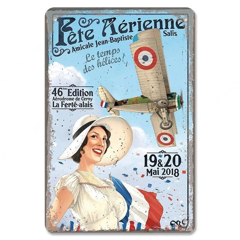 Vintage Airplane Posters Metal Tin Signs Decor Model Plane Meeting Aerien Metal Plate Wall Decor Bar Club