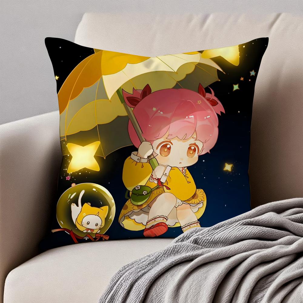 Sweet Pink N-Nikki And M-Momocat Chibi Icons Cushion Cover Pillowcase Anti-Dustmite Invisible Zipper Short Plush Sofa Cushion