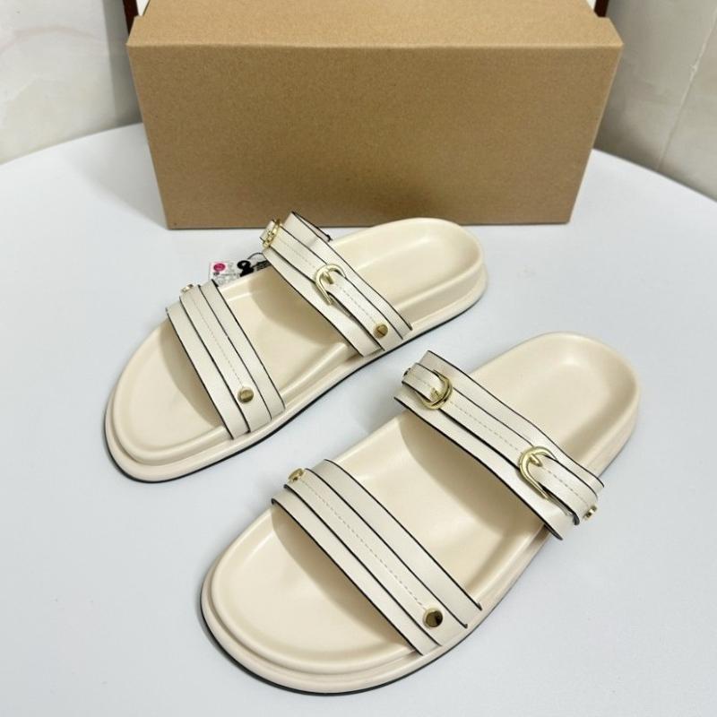 

Fashion Open Toe Casual Woman Summer Shoes Designer Brand Metal Buckle Decoration Pu Leather White 2025 Beach Flat Sandals for Lady 36 бежевый