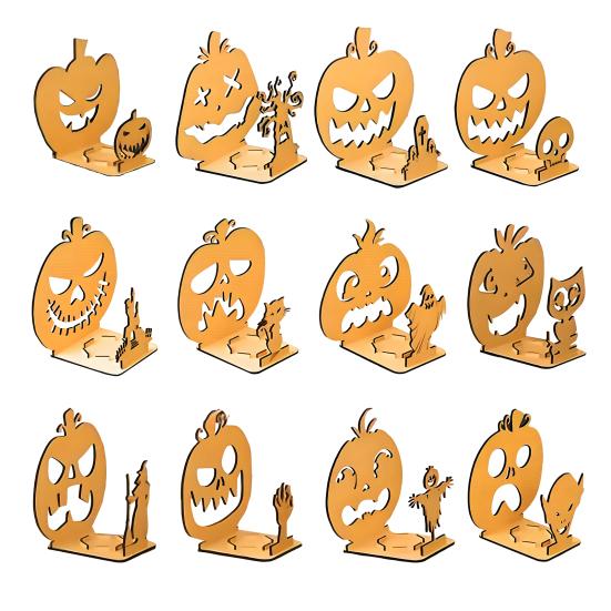 Halloween Shadow Candle Holder Funny Shadow Stand Candlestick with Witch Skeleton Pumpkin Cat Silhouette Holiday Table Centerpiece