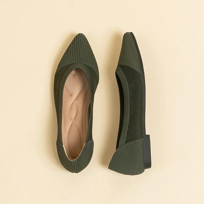 2025 Fashion Ballet Flat Shoes for Women's Summer Mesh Breathable Anti Slip Rubber Sole Pointed Dress Shoes Sapatos De Mujer 43