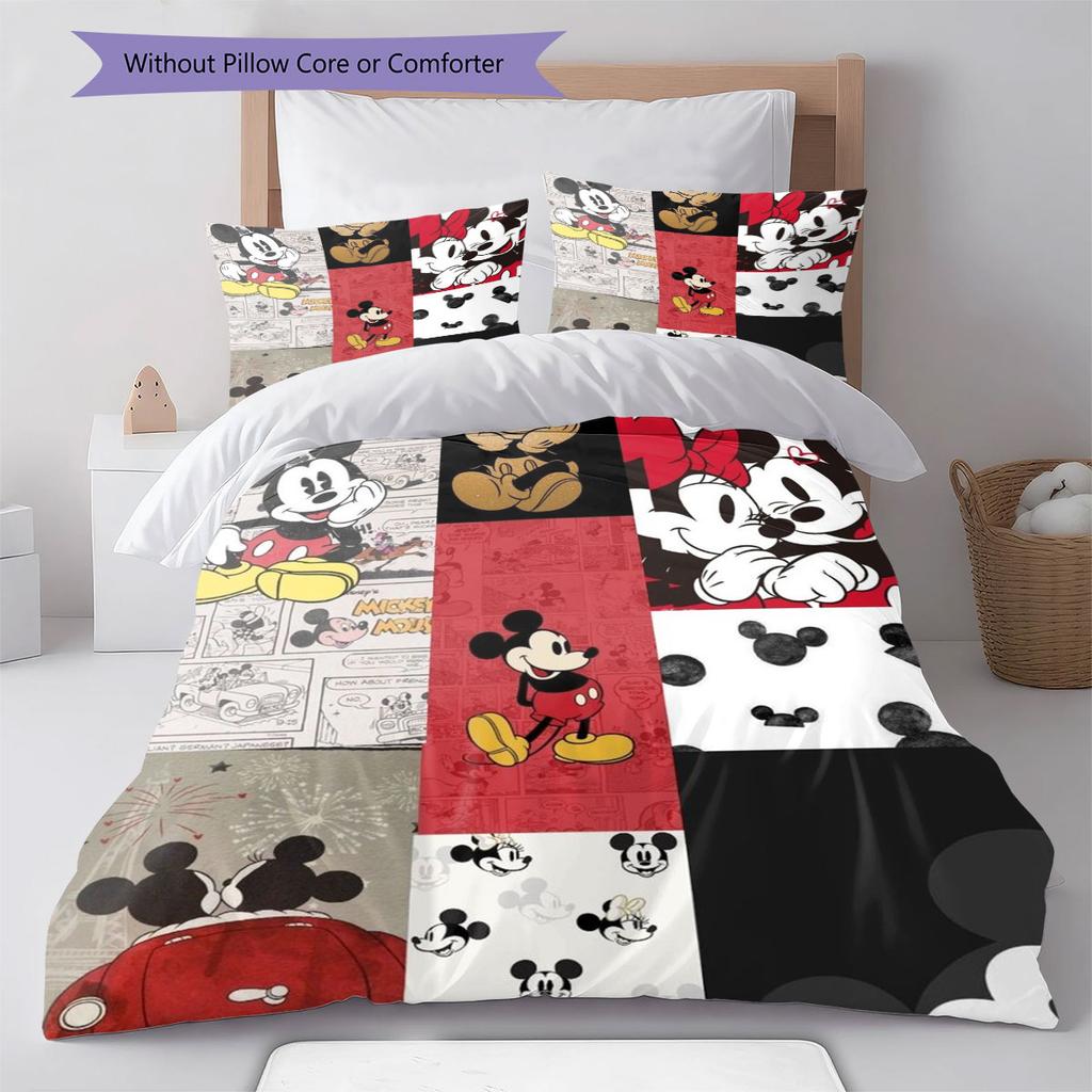 Vintage-style Distressed Mickey Mouse Emoji Print Bedding Set, A Warm and Comfortable Choice for Decorating A Child's Bedroom.