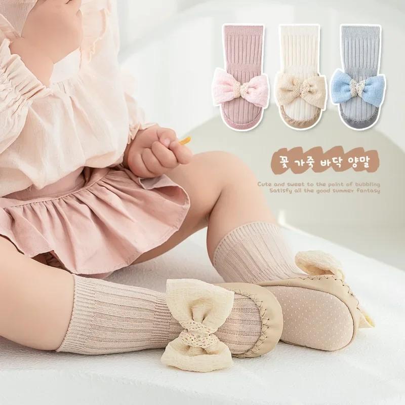 Frühling Sommer Baby Mädchen Socken Neugeborenes Baby Schleife Socken Säugling Baby Socken Rutschfest Weiche Baumwolle Bodensocken Schuhe