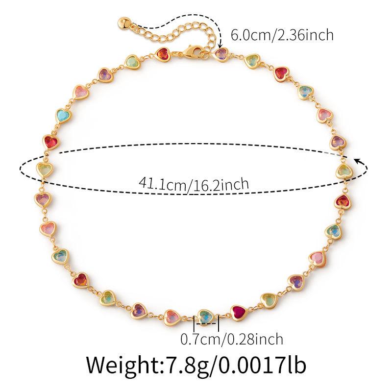 Colorful Heart Dopamine Color Clash Sweet Clavicle Chain Vacation Style Necklace