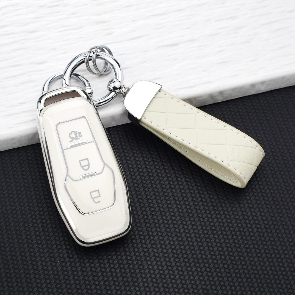 Soft TPU Key Case for Ford Mustang Edge Explorer Fusion Mondeo Kuga Smart 3 Buttons Remote Car Key Fob Cover Holder KeyChain