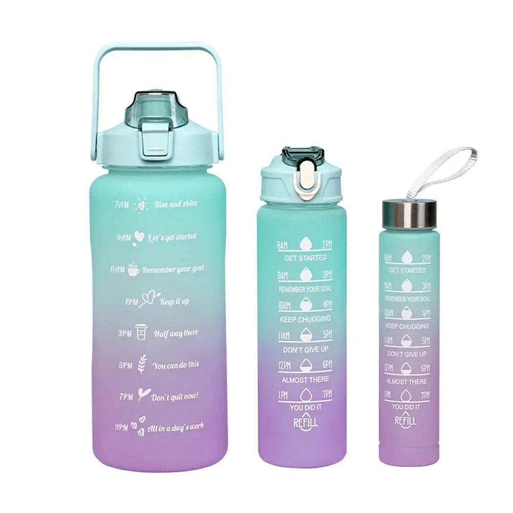

3pcs Water Bottle Set, 10oz 25oz 68oz Large Capacity Sports Fitness Water Bottle With Time Graduated Space, Portable Drink Bottle For Camping Hiking green #1