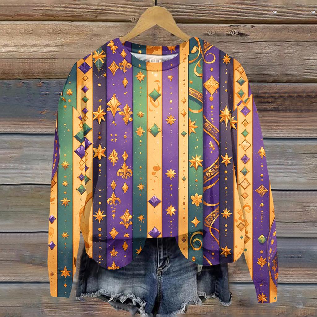 Damenmode Bedrucktes Langarm Locker Rundhals Sweatshirt Top