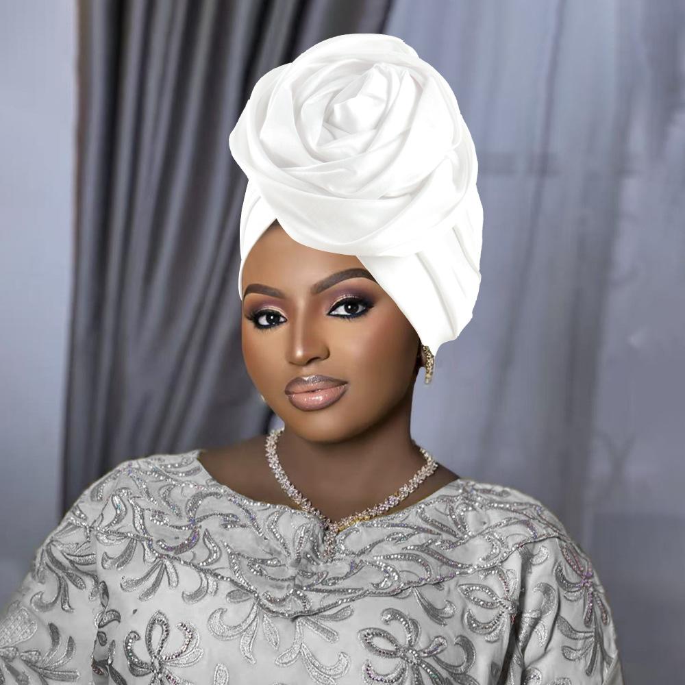 Rosenblumen Afrikanische Turbanmütze für Damen Kopfbedeckung Kopftücher Nigerianische Hochzeitsfeier Kopfbedeckung Mütze