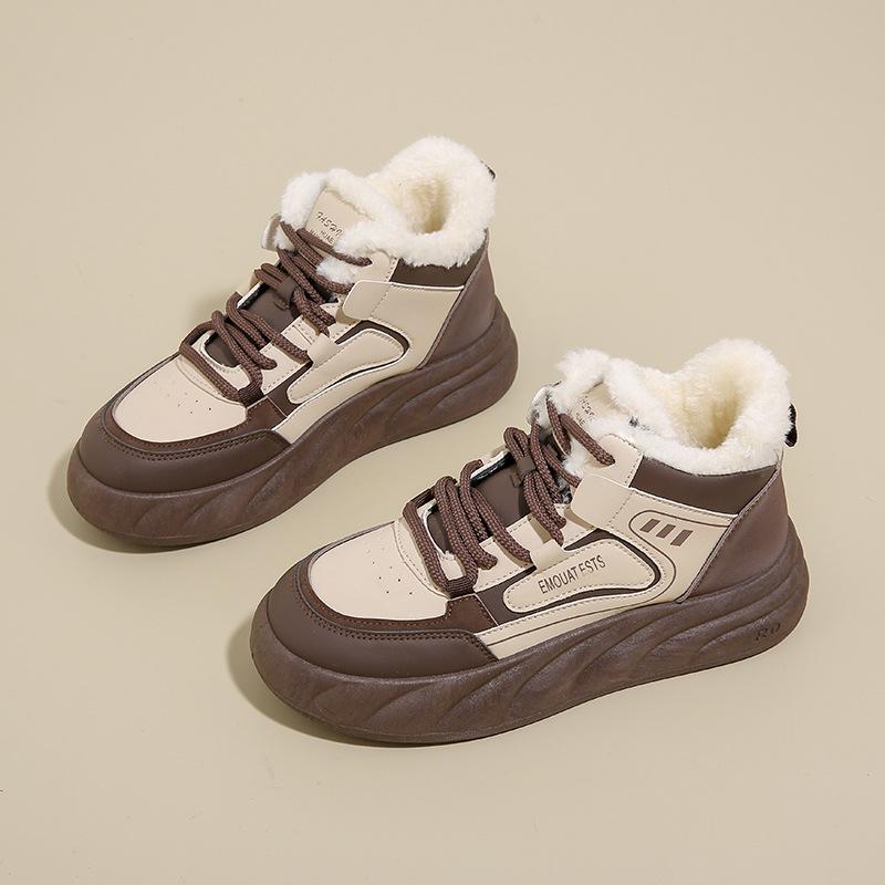 

Флисовые высокие зимние ботинки женские зимние новые студенческие в корейском стиле теплые повседневные хлопковые ботинки ZL6 40 коричневый