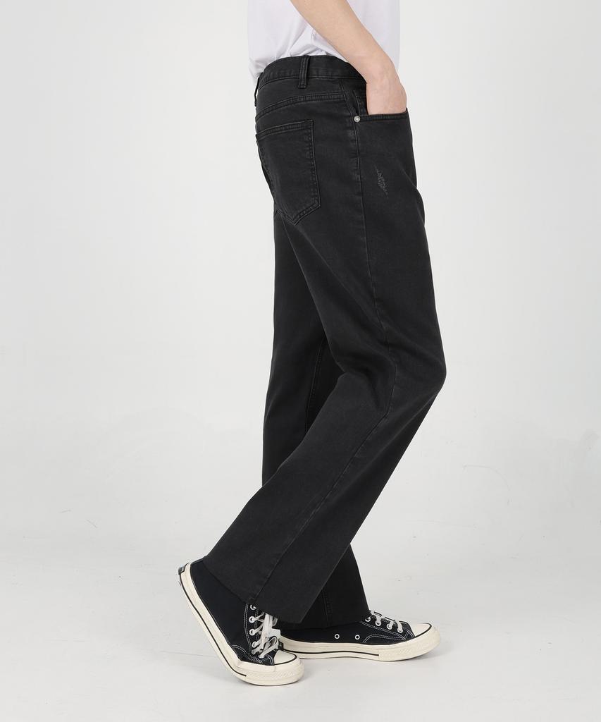 Jikeulib Bonded Brushed Black Cut-Off Hem Straight Denim Pants
