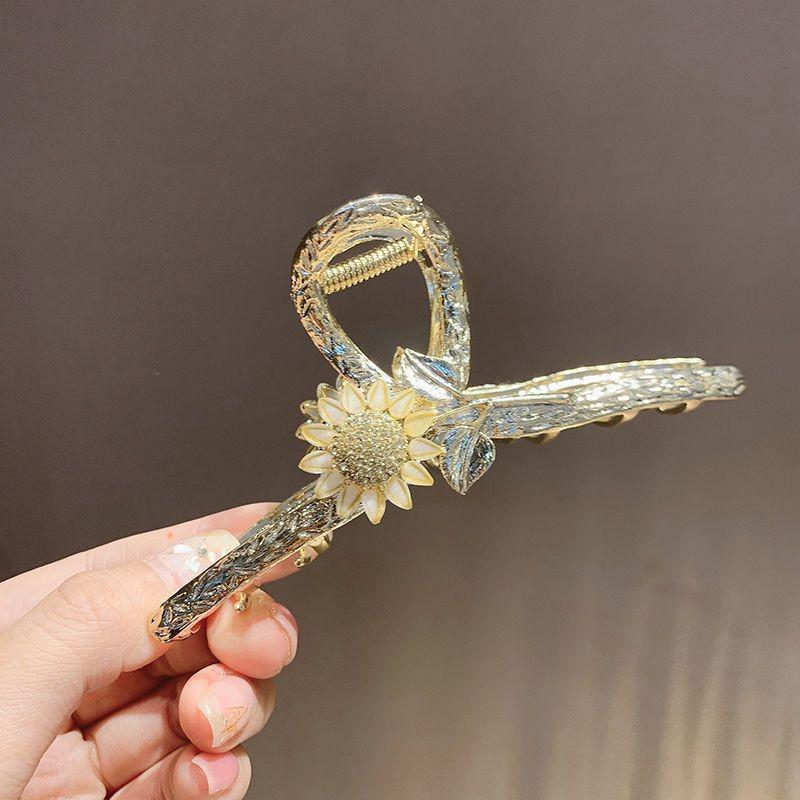 Silver Textured Metal Shark Hair Claw - Women's Stylish Updo Clip Accessory