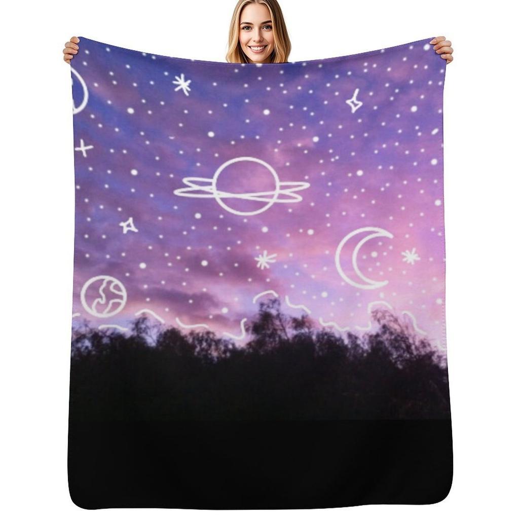Aesthetic Tumblr Sunset Galaxy Doodle Throw Blanket Stylish Warm Blanket for Living Room Bedroom