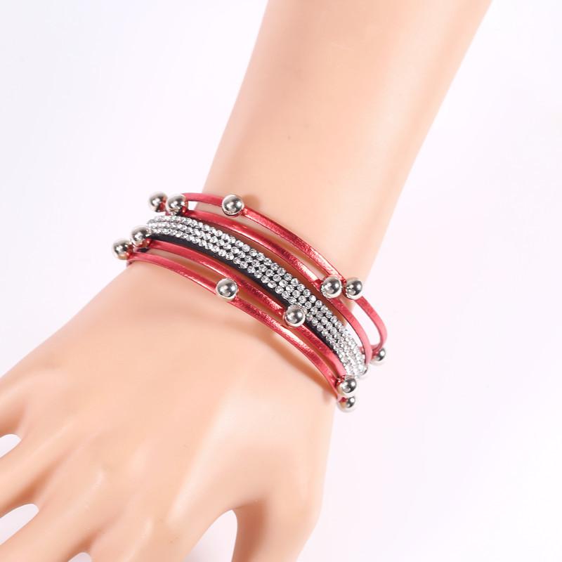 Pearl Pu Leather Bracelet Women, Fashion Magnet Buckle Bracelet Bracelet Bracelet Bracelet Multi-Layer Leather Bracelet