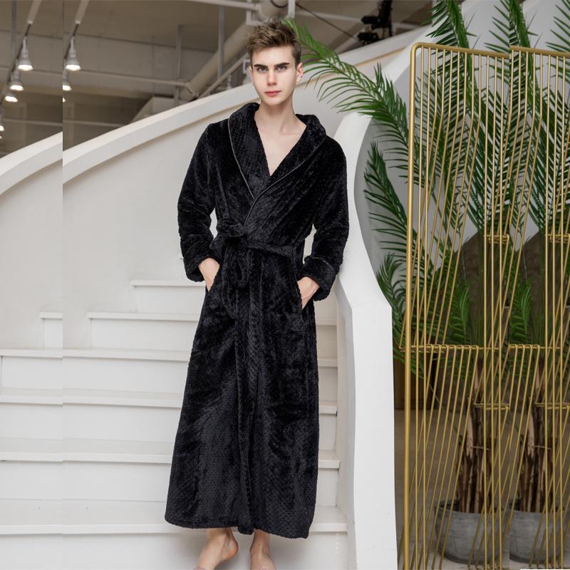 Unisex Thickened Flannel Bathrobe – Autumn/Winter Coral Fleece Pajamas, Plus Size
