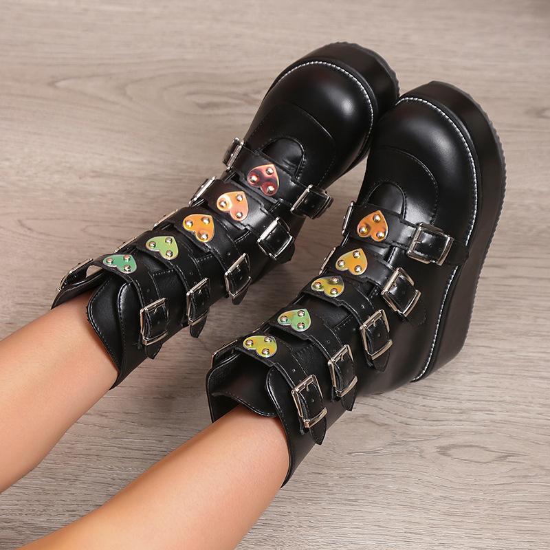 Bottes à plateforme d'hiver pour femmes, chaussures Punk pour femmes, bottes noires