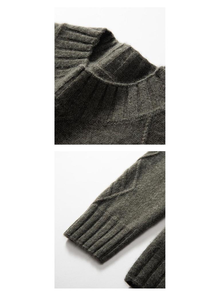 Men's Cashmere Diamond Pattern Round Neck Loose Knit Sweater, Long Sleeve Pullover for Autumn & Winter.