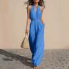 Women Halter Neck Sleeveless Wide Leg Jumpsuit Solid Color Casual Loose Fit Playsuit