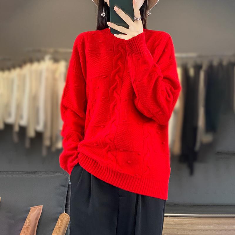 

Элегантный жаккардовый дизайн женский свитер из 100% чистой шерсти - Теплый, приятный к коже вязаный пуловер S: 85-105