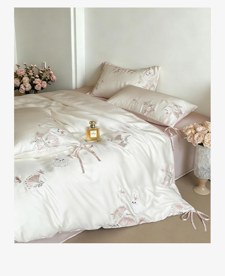 Premium 60 Thread Lanjing Tencel Embroidery Four-Piece Set - Happy Rabbit