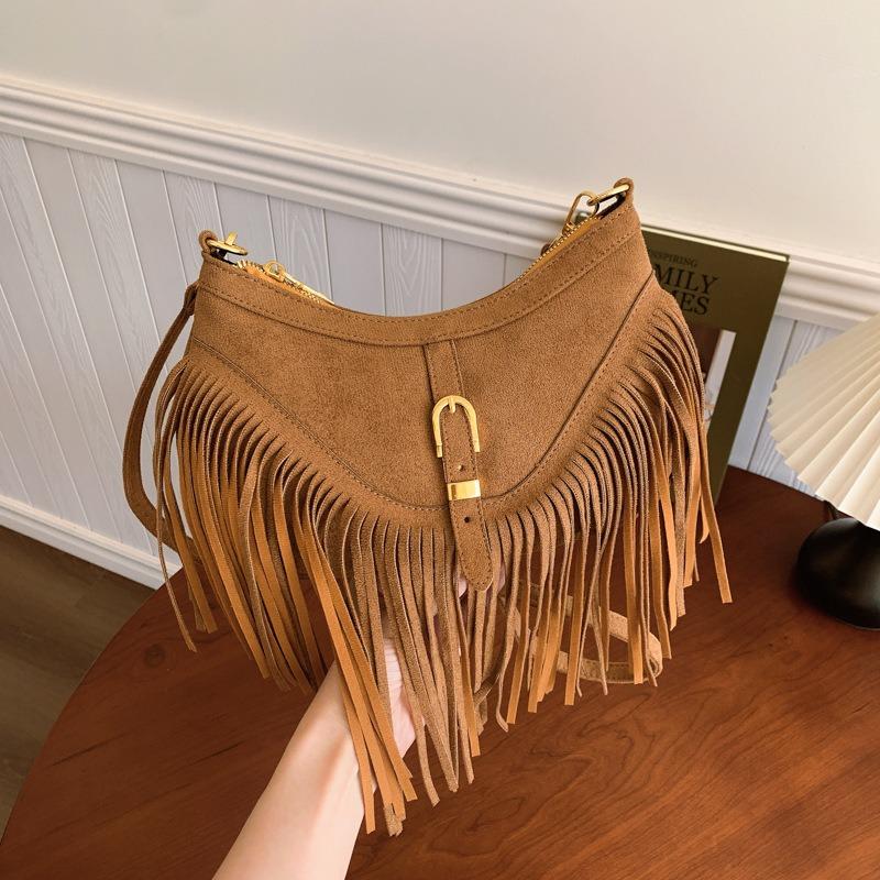 Maillard Brown Fringed Bag Autumn New Bohemian Retro Versatile Messenger Bag