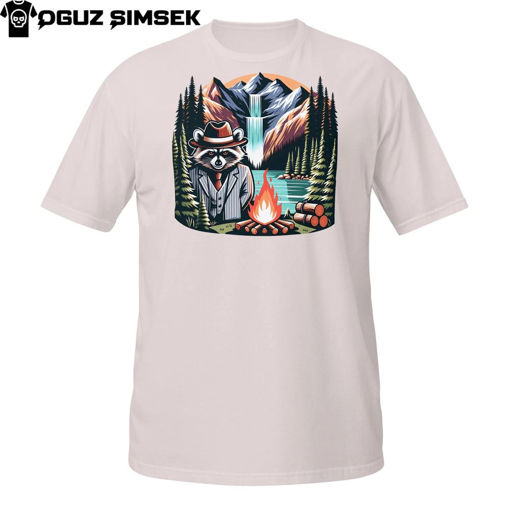 

Raccoon Waterfall T-Shirt | Gangster Animal in Suit Camping Fire Forest Tee 3XL