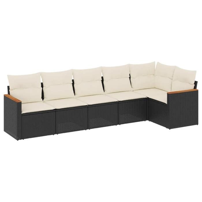 VidaXL Salon de Jardin avec Coussins 6 pcs, Canapés de Terrasse, Ensemble de Meubles de Patio, Mobilier d'Extérieur, Noir 3258388
