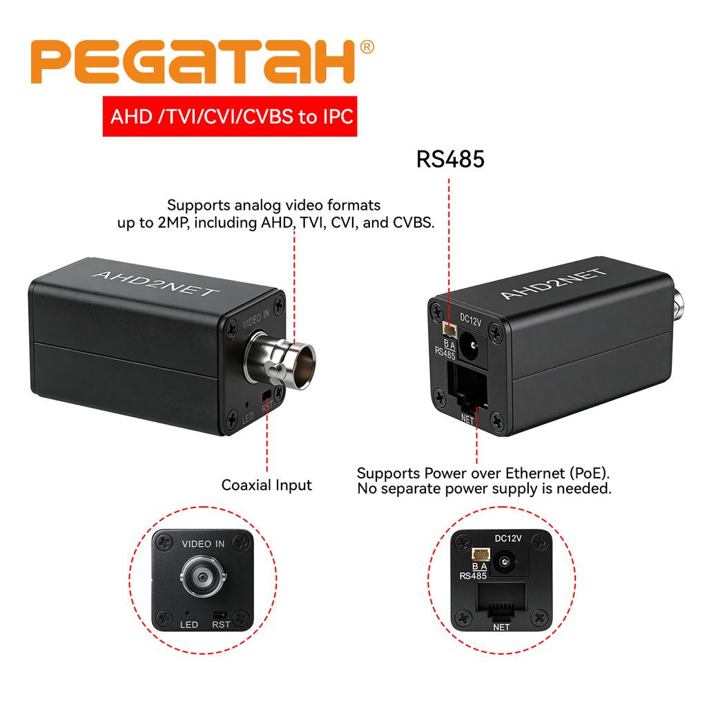 Securexpert Analogový na IP konvertor AHD TVI CVI CVBS 1080P ONVIF RTSP RJ45 POE Video enkodér pro CCTV NVR dohledový systém