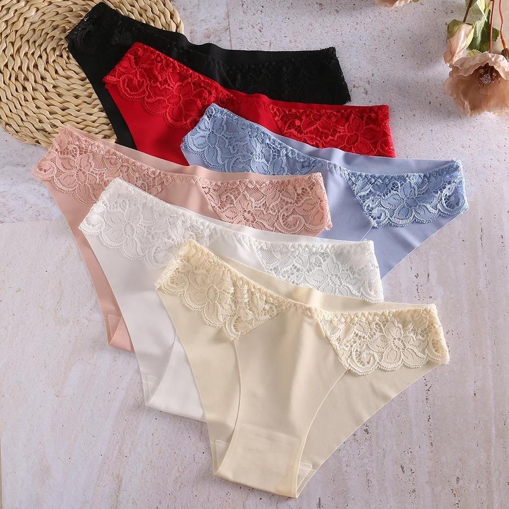 3Pcs/Set Lace Woman Panties Silk New Female Underwear for Woman Seamless Solid Lingerie Panties 3Pcs Free Shipping