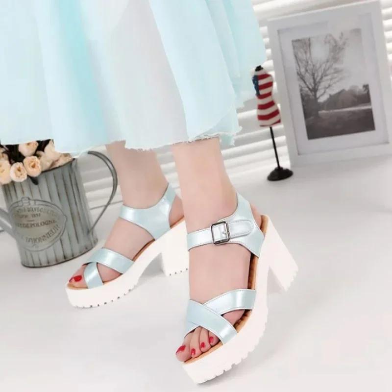 Big Size 45 Women Ankle Buckle High Heel Sandals Summer 2025 Fashion Platform Sandles Woman Thick Sole Gladiator Sandalias Mujer