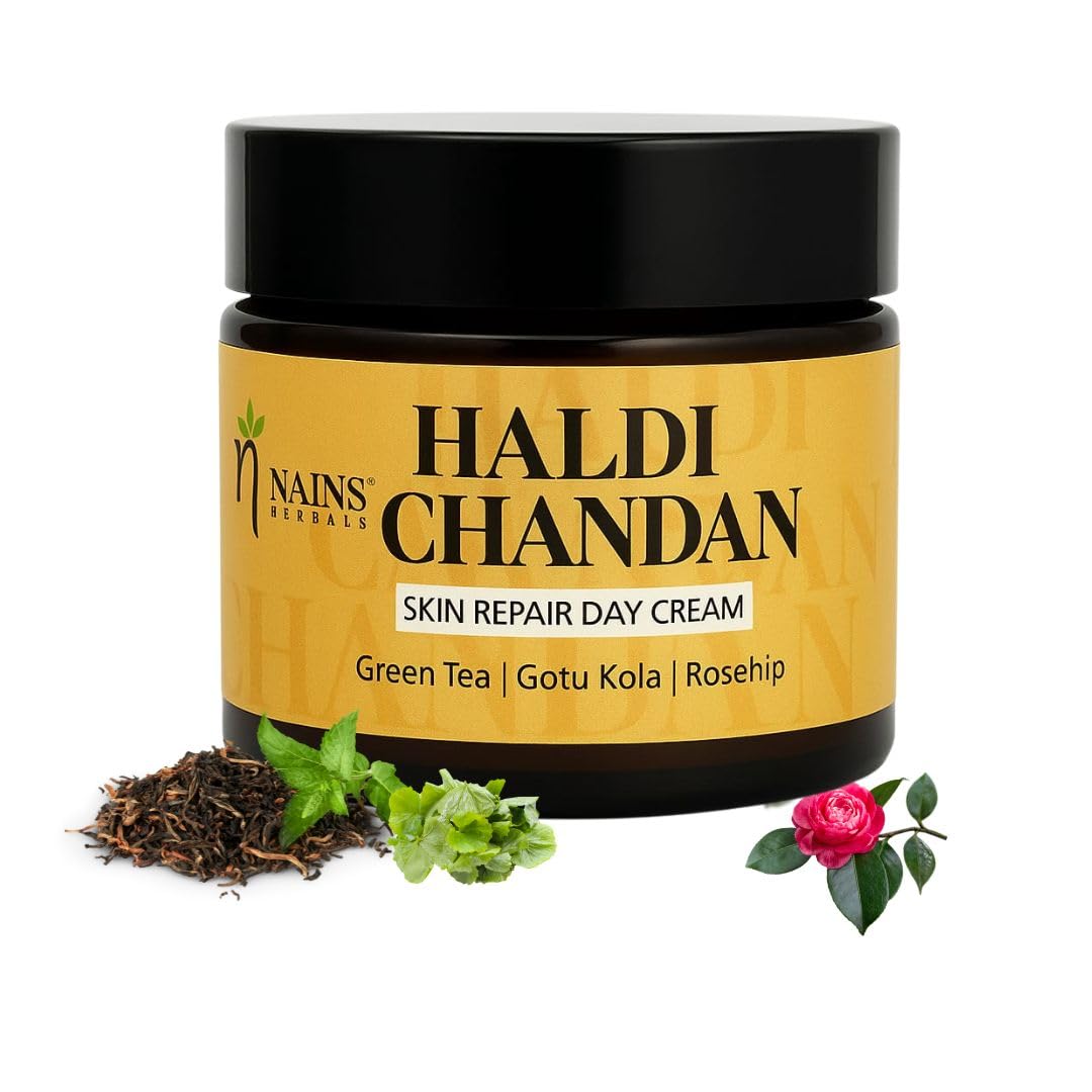 Nains Herbals Haldi Chandan Face Day Cream with Vitamin C | Peptides & Ceramide | Anti Pigmentation, Glowing Skin | Brightening & Lightening | Repa