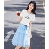 Shang Jing Women's 3D Letter Print Round Neck T-Shirt